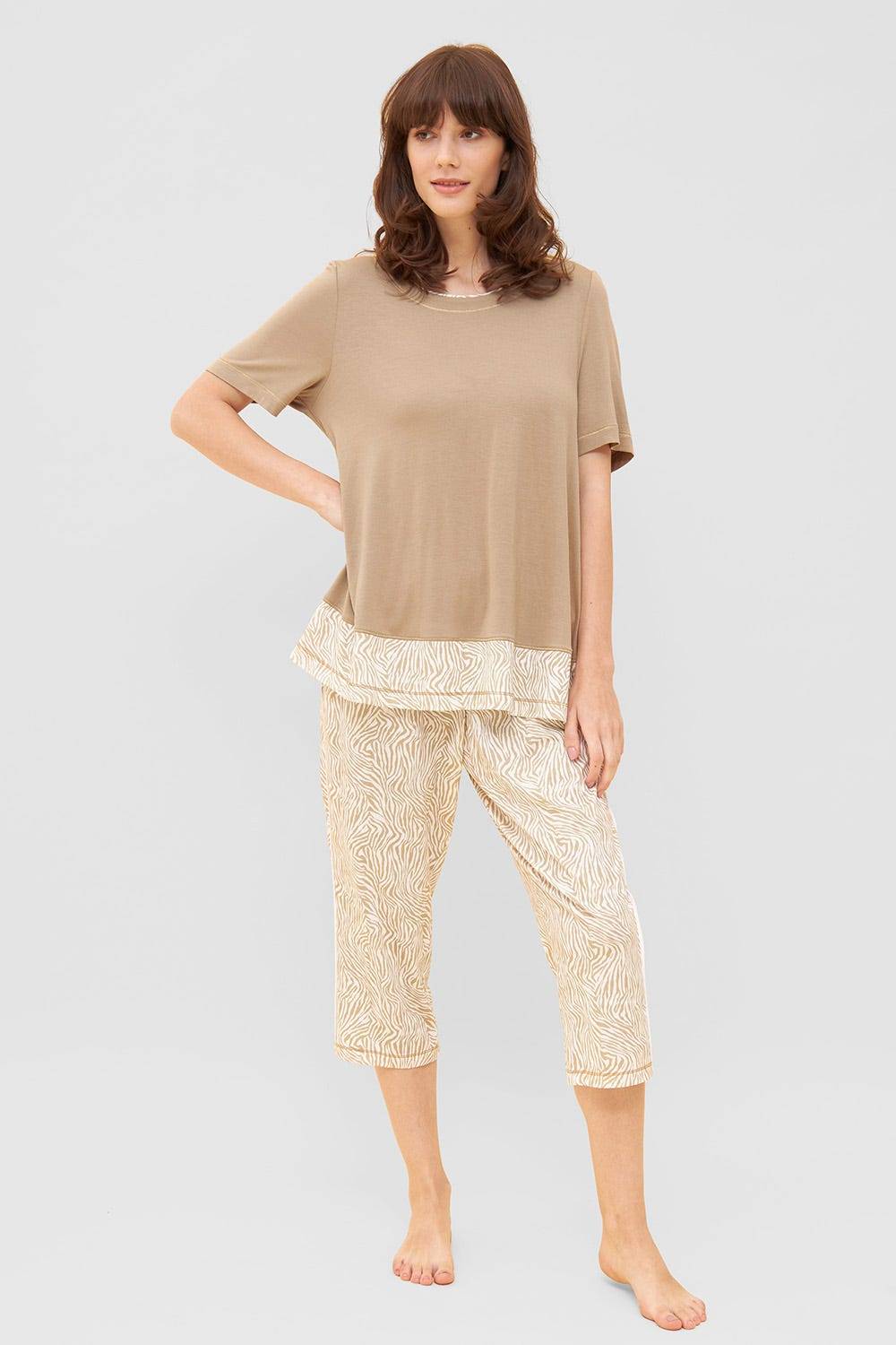 Rösch Hose im Zebra-Druck Beige Paspel Ziernähte Mix &amp; Match Baumwolle/Modal Kauf eins, bekomm eins gratis