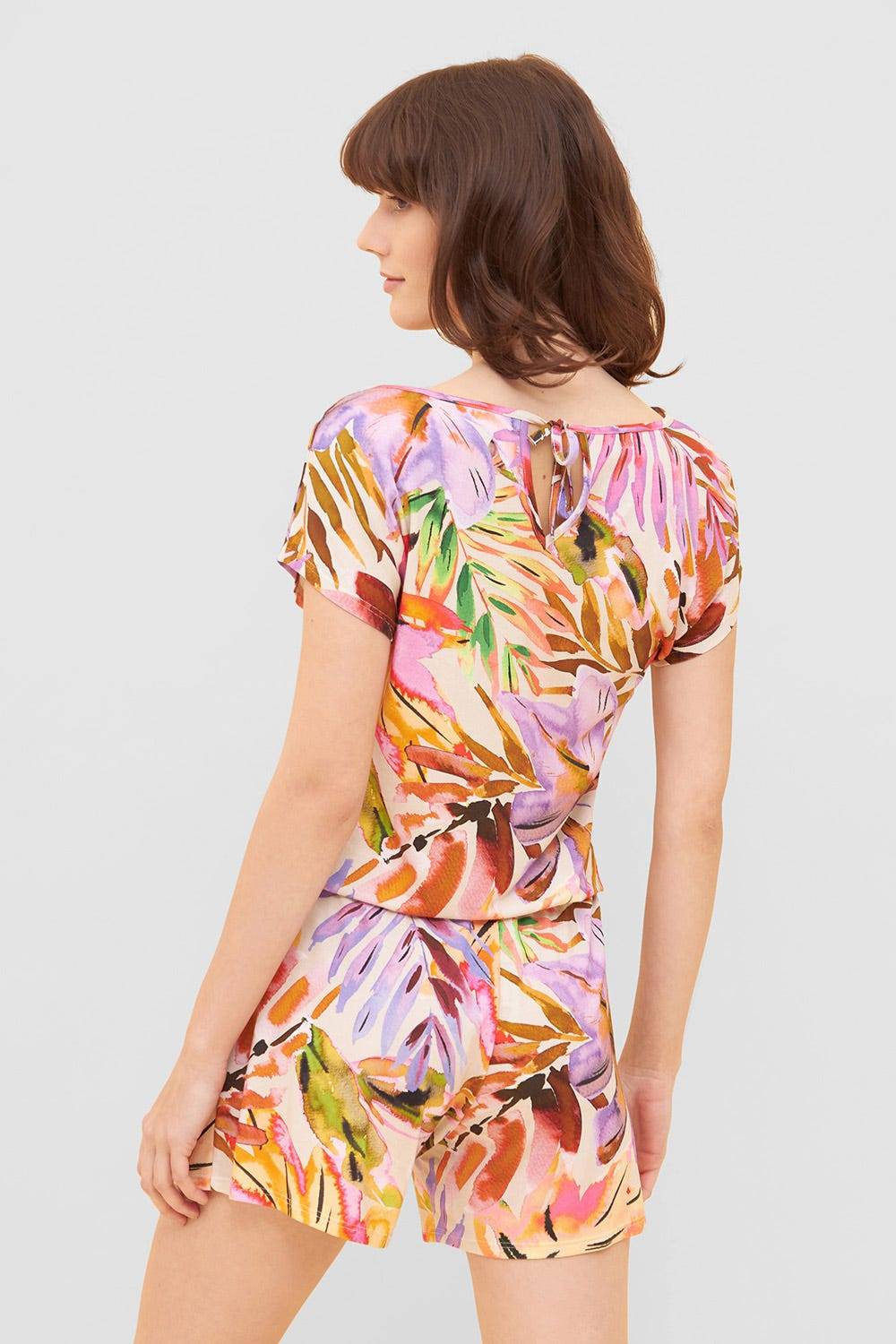 Rösch Jumpsuit im fröhlichen Blätter-Druck Bunt Shorts Sommer Viskose/Elasthan Tiefpreis