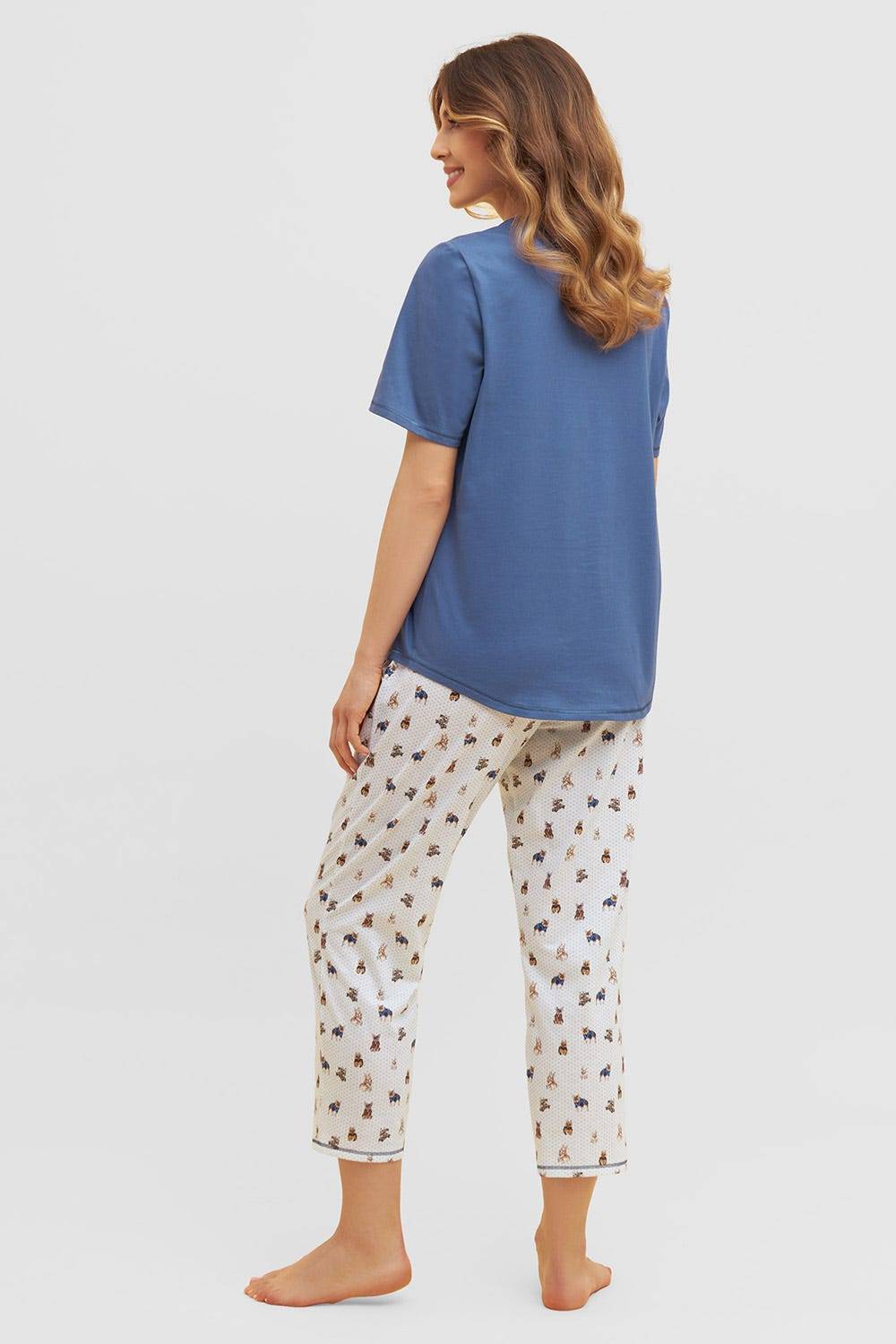 Rösch Pyjama mit verspieltem Hunde-Druck 7/8-Hose Blau Ziernähte 100% Baumwolle Bis zu 55% Rabatt