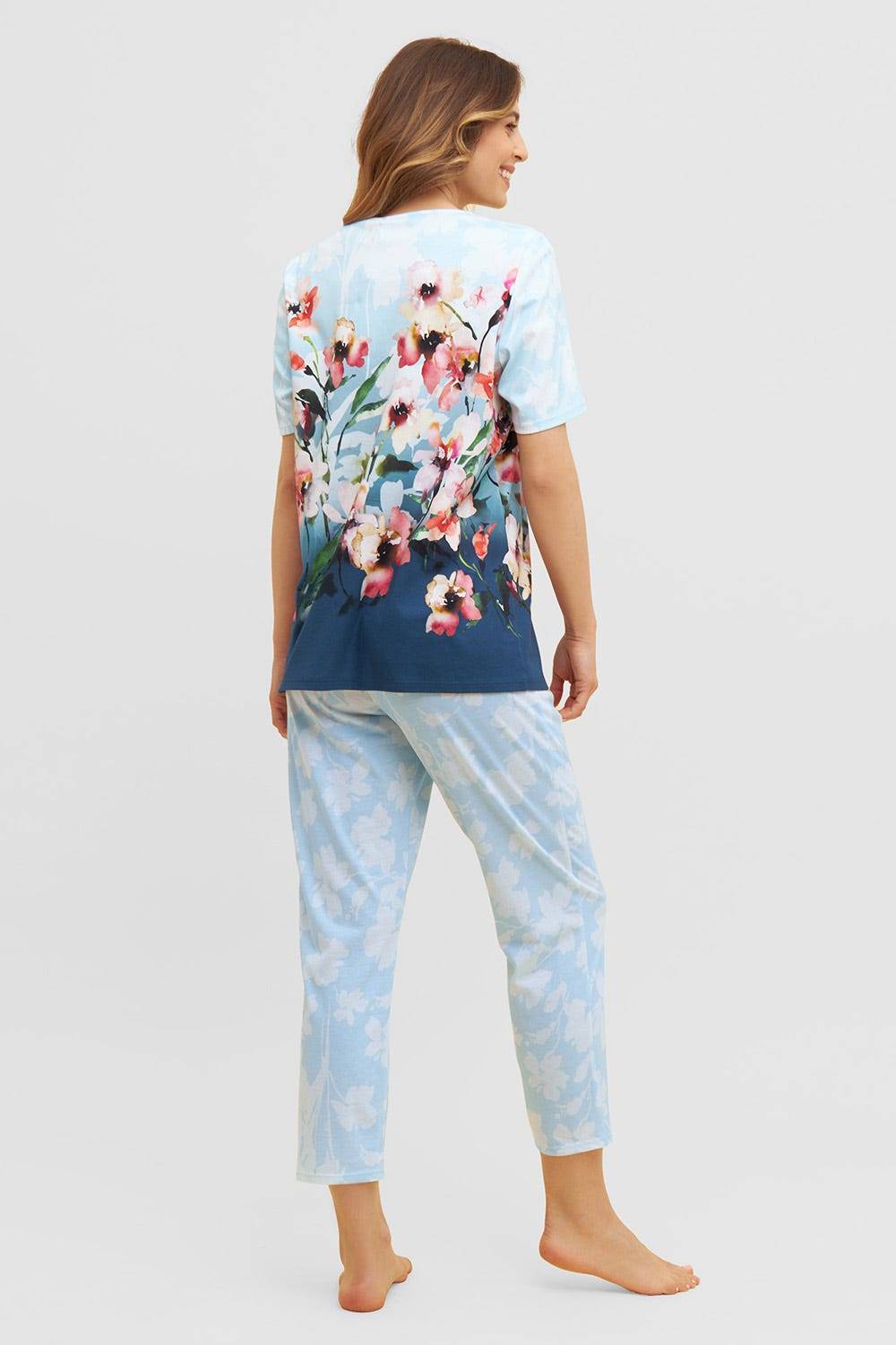 Rösch Pyjama mit platziertem Druck 7/8-Hose Kurzarm Baumwolle/Modal Nur noch ein Tag übrig