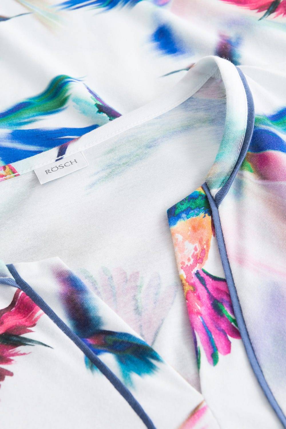 Rösch Nachtkleid im Vogel-Druck Kimono Paspeln Halbarm Maxi-Länge 100% Baumwolle Super Rabatt