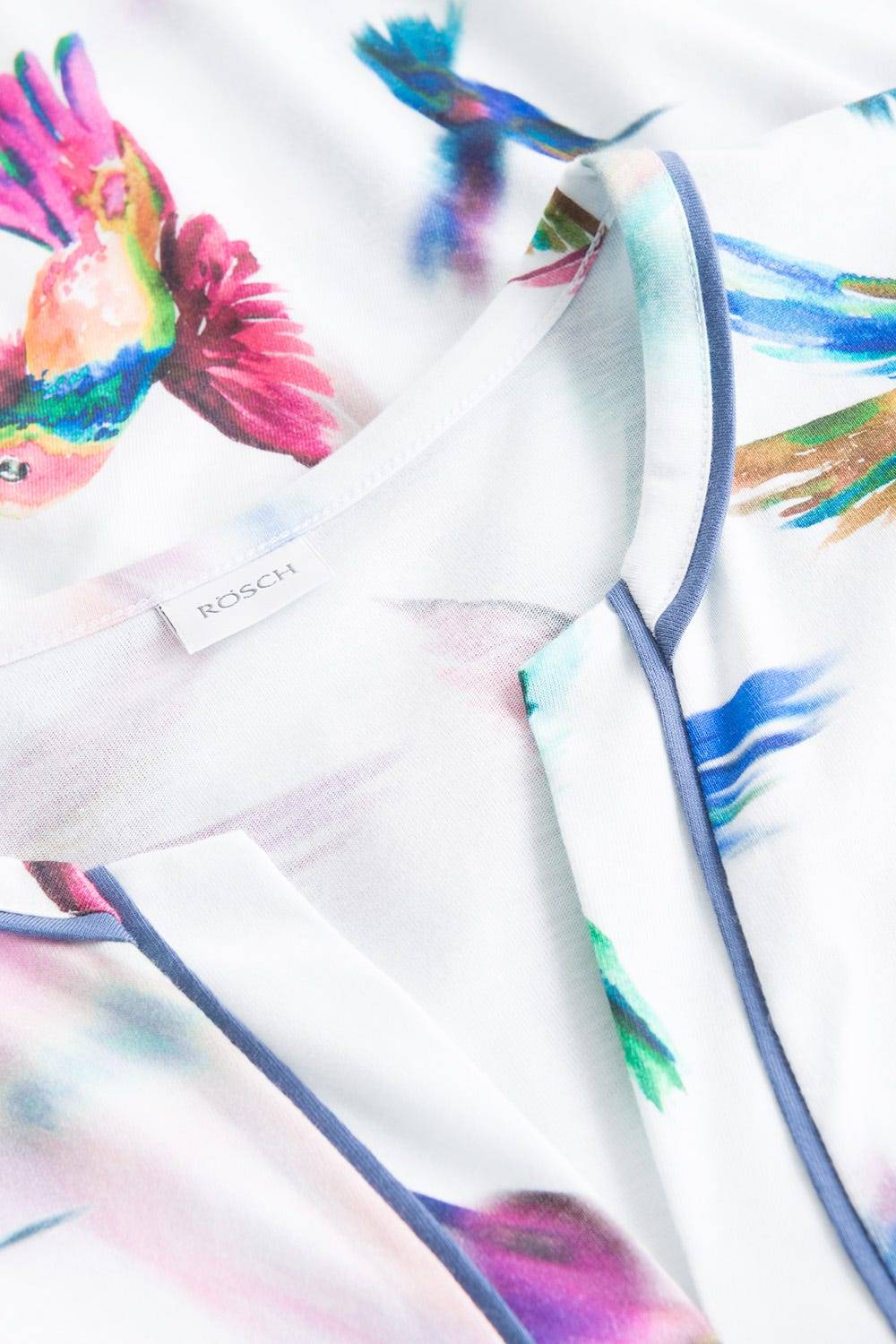 Rösch Pyjama im Vogel-Druck Kimono Paspeln Halbarm 100% Baumwolle Riesige Rabatte