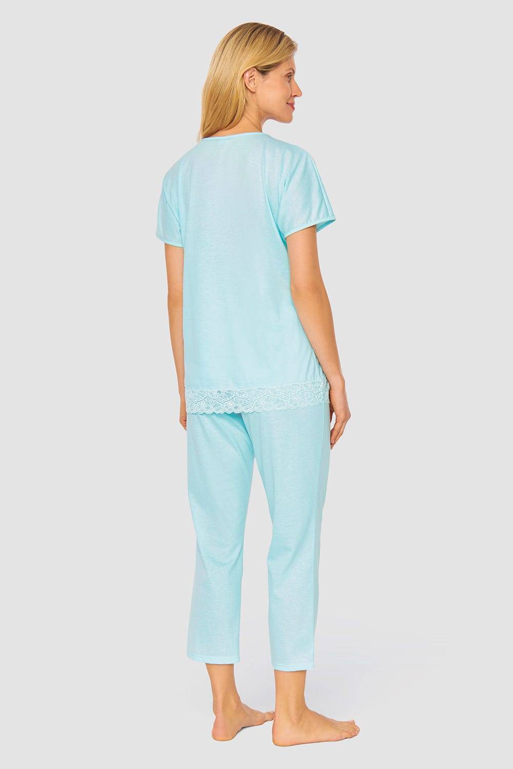 Rösch Pyjama mit feinen Spitzendetails Uni Elegant 100% Baumwolle 50% Rabatt mit kostenlosem Versand