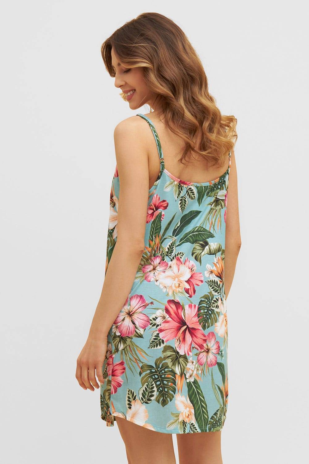 Rösch Trägerkleid im tropischen Druck Spaghetti-Träger Baumwolle/Modal Clearance-Verkauf