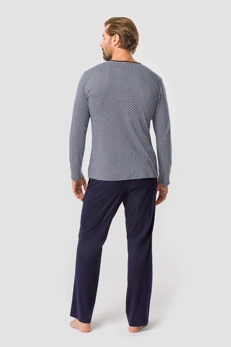 Rösch Herren Pyjama mit Minimalprint Blau Klassisch 100% Baumwolle Kostenloser Versand international