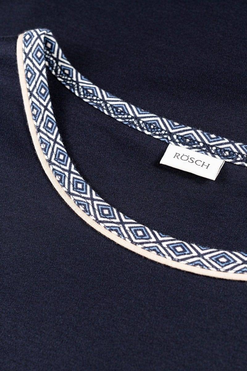 Rösch Herren Pyjama mit Minimalprint Blau Raffungen Paspeln 100% Baumwolle Fabrikladen
