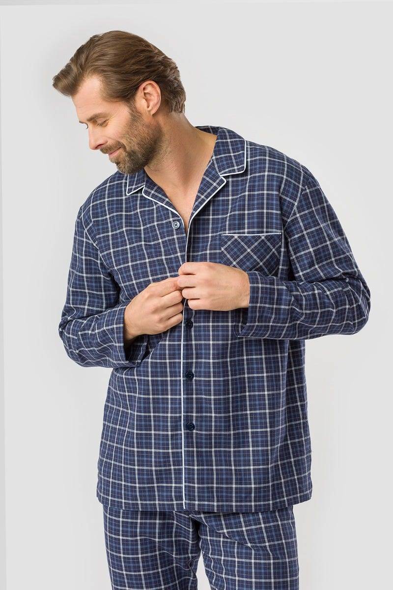 Rösch Herren Pyjama im Web-Karo Klassisch Paspeln 100% Baumwolle Begrenzt auf 3 Tage