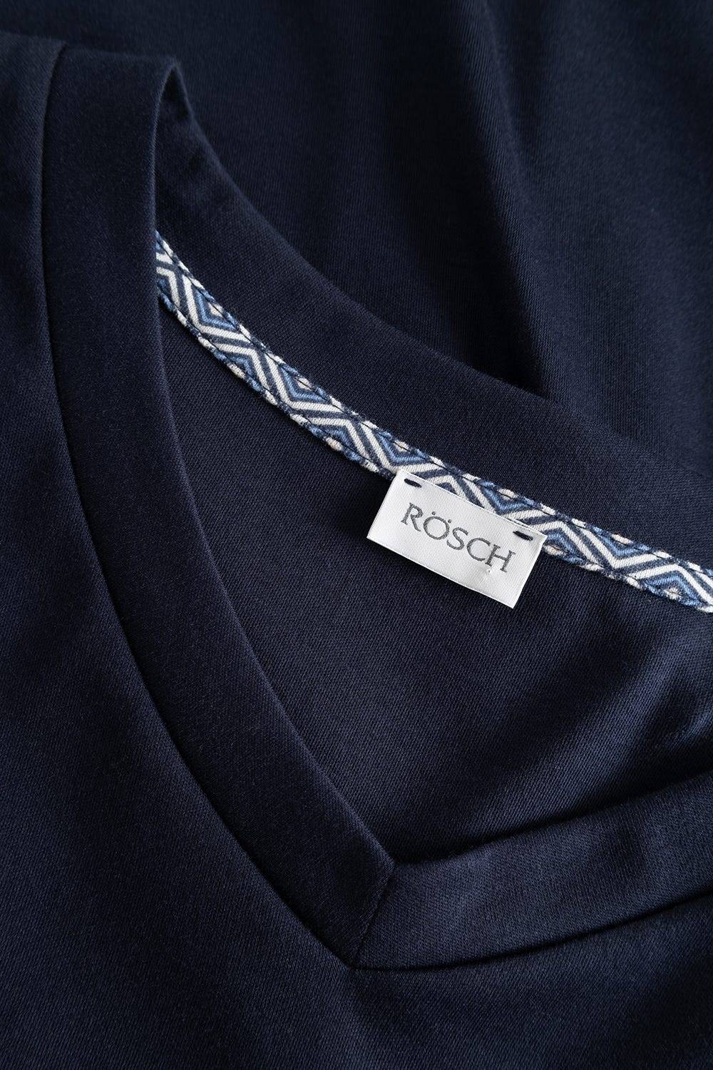 Rösch Herren Langer Pyjama mit Minimalprint Blau V-Ausschnitt 100% Baumwolle Speichern exportieren