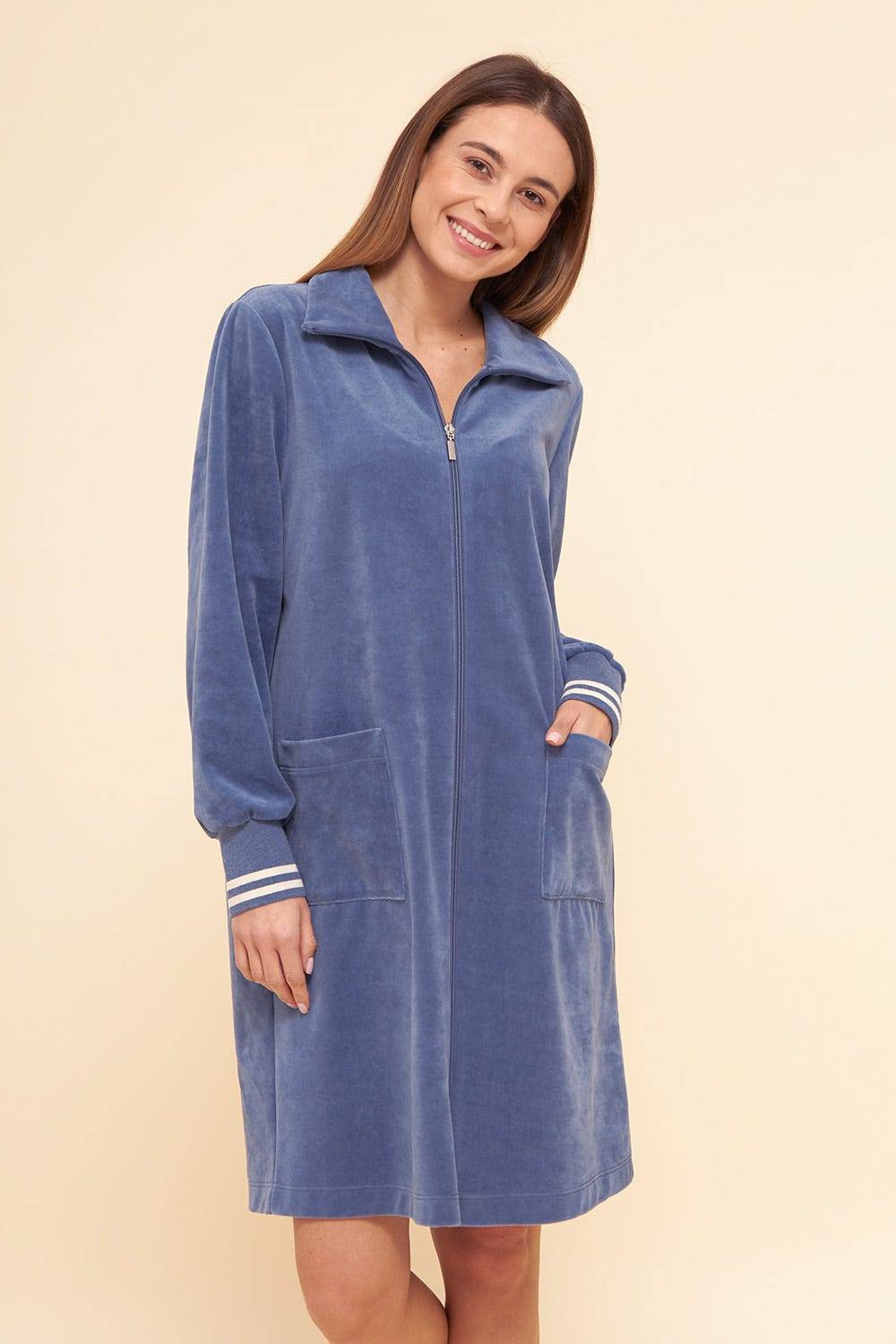 Rösch Morgenmantel aus Nicki Blouson-Style sportive Streifen Stickbündchen Baumwolle/Polyester Rabatte dieses Monats