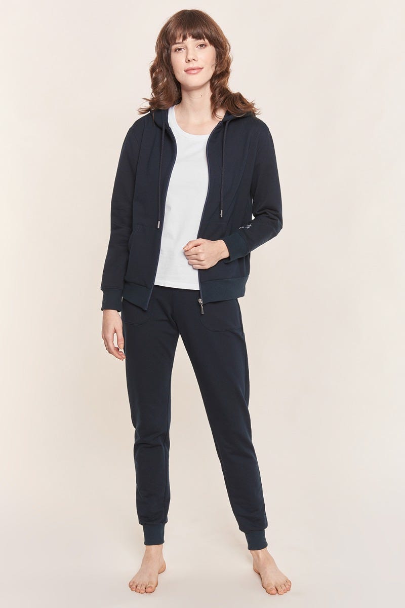 Rösch Sweatjacke mit Logodetail Navyblau Hoodie lässig Baumwolle/Elasthan Rösch thx Outlet