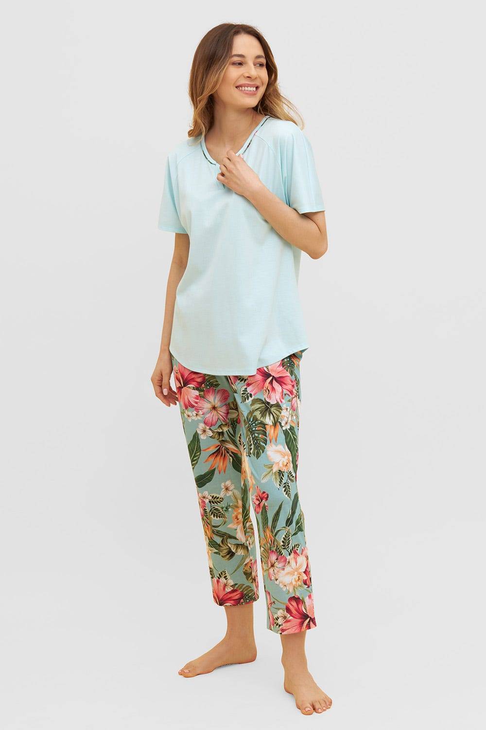 Rösch Pyjama mit tropischem Druck 7/8-Hose Raglan Baumwolle/Modal Schlussverkauf