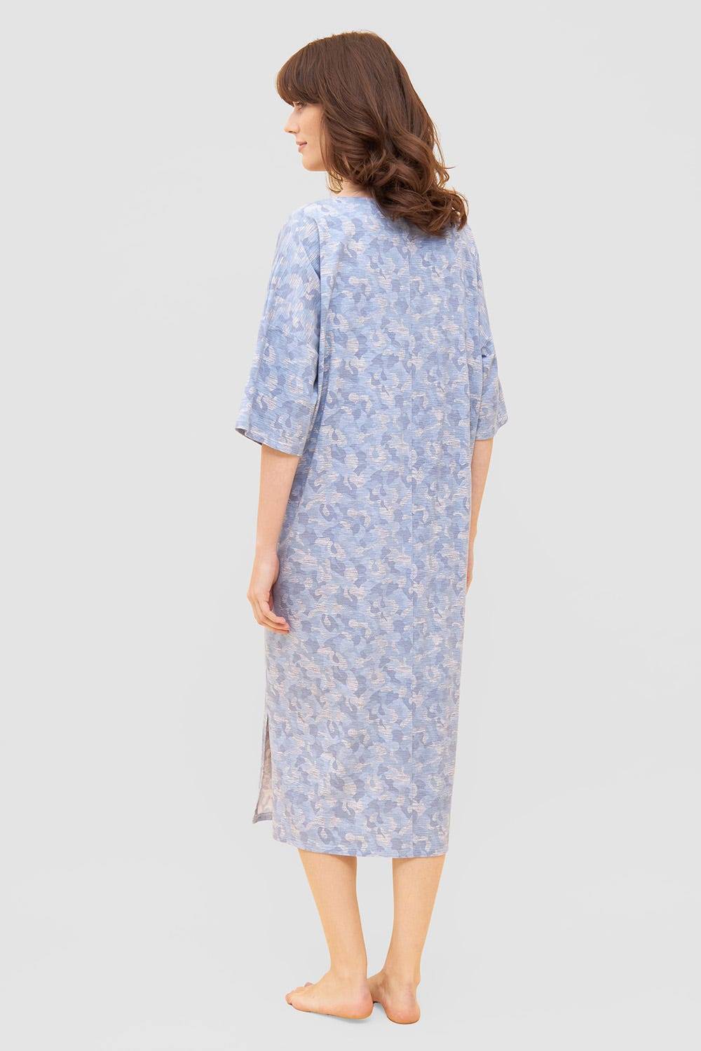 Rösch Nachtkleid im blauen Camouflage-Druck Halbarm Maxi-Länge Baumwolle/Elasthan Fabrikverkauf