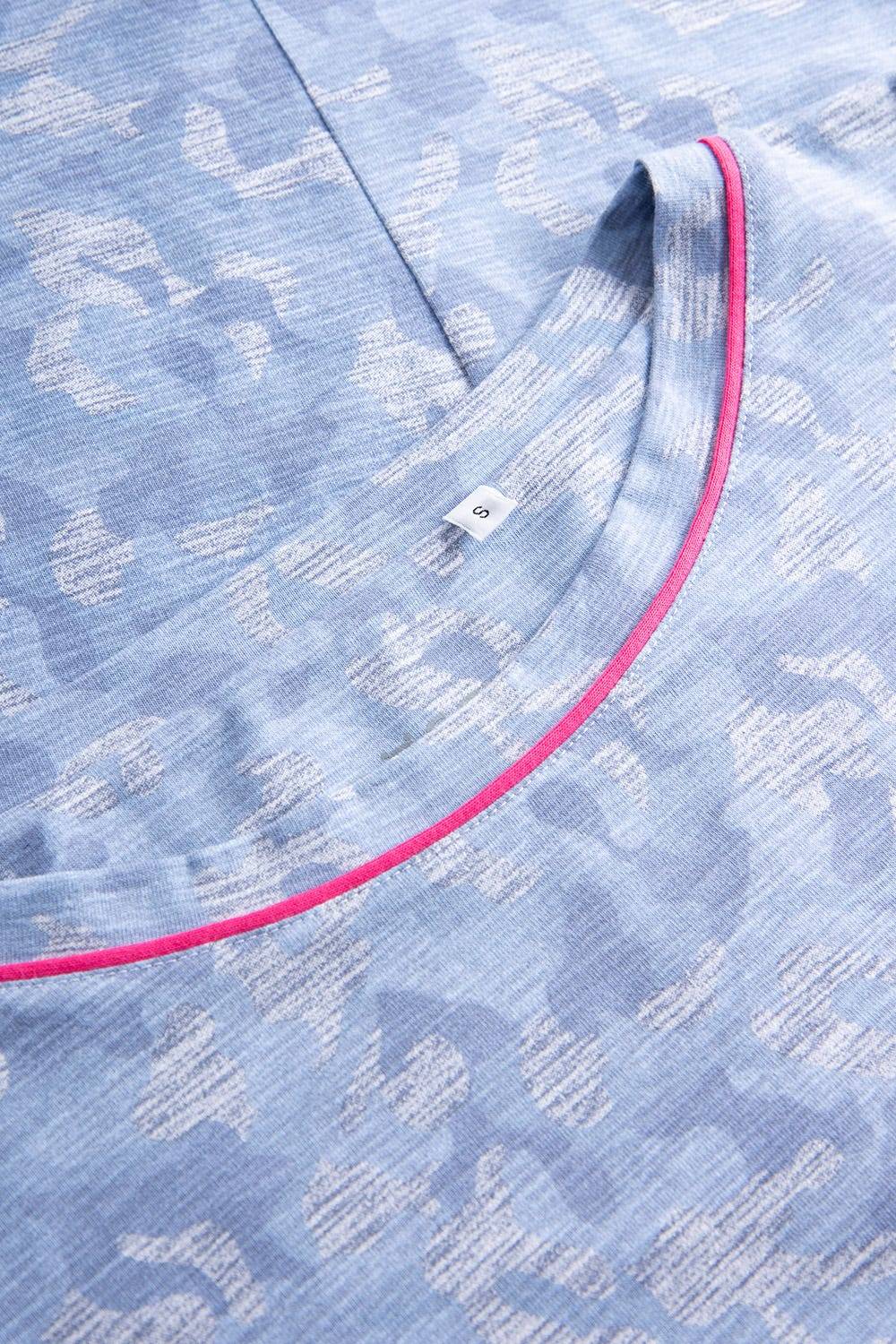 Rösch Nachtkleid im blauen Camouflage-Druck Halbarm Maxi-Länge Baumwolle/Elasthan Fabrikverkauf