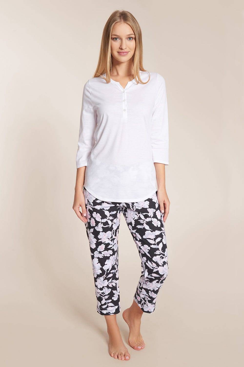 Rösch Pyjama mit Blütendruck 3/4-Ärmel 100% Baumwolle Sonderangebot