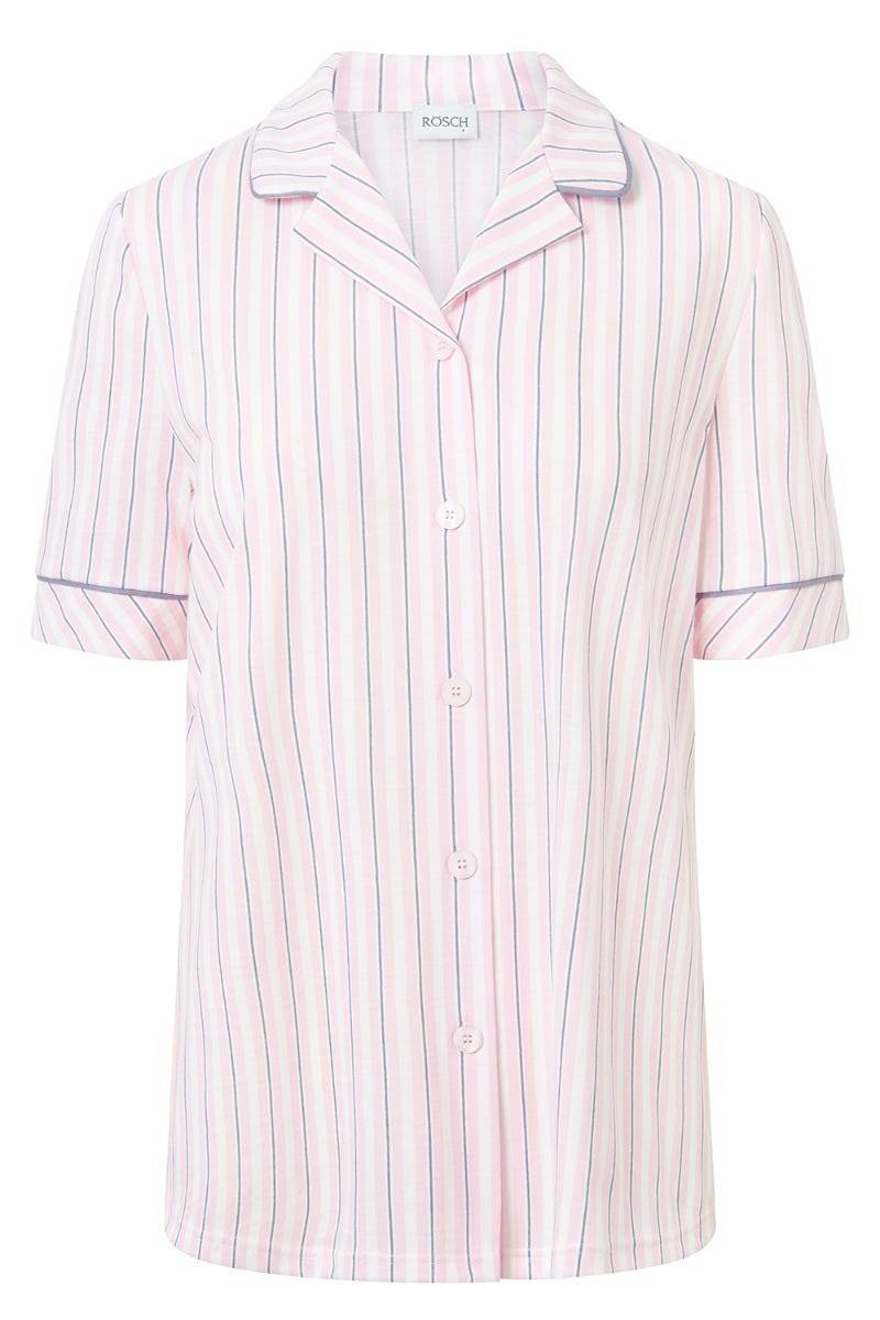 Rösch Basic Pyjamashirt Kurzarm im Streifendruck Herrenhemdstil Flash Sale