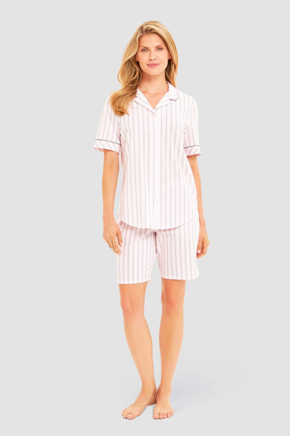 Rösch Basic Pyjamashirt Kurzarm im Streifendruck Herrenhemdstil Flash Sale