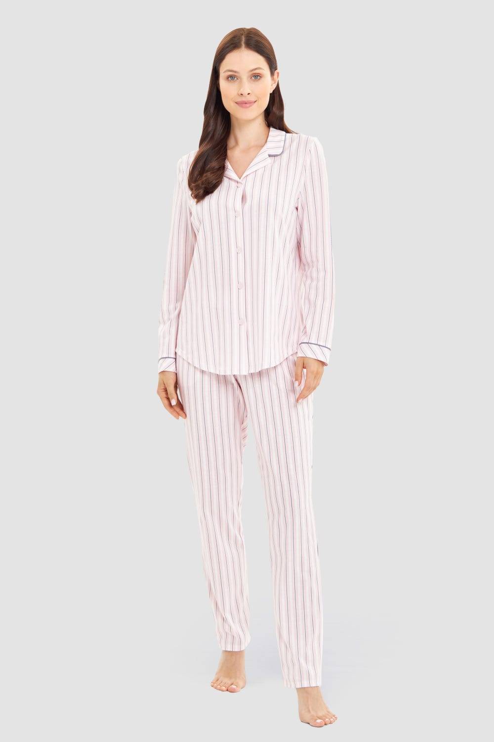Rösch Basic Pyjamashirt Langarm im Streifendruck Herrenhemdstil Online Shopping