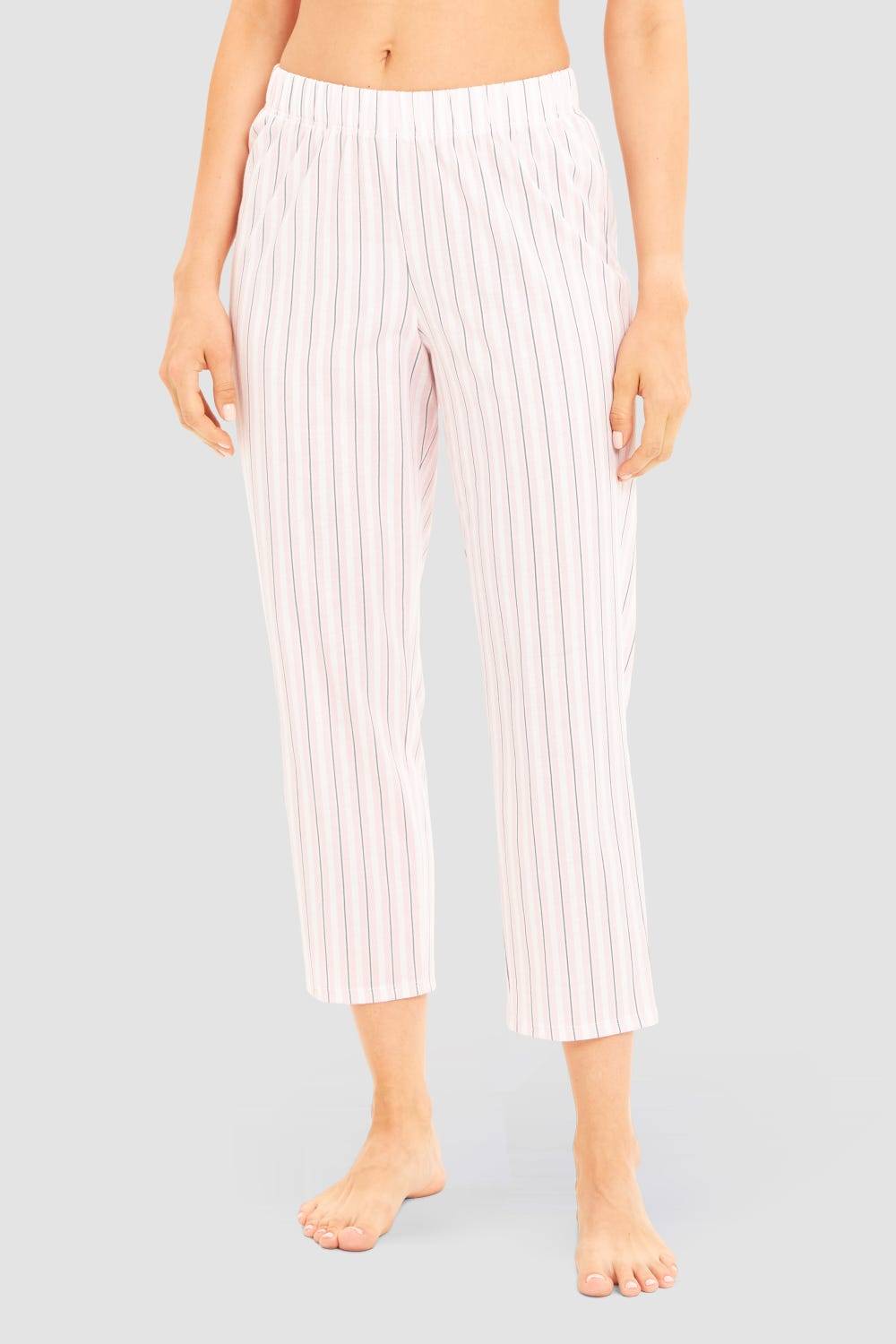 Rösch Basic 7/8-Pyjamahose im Streifendruck Rosa-Grau Preisnachlass