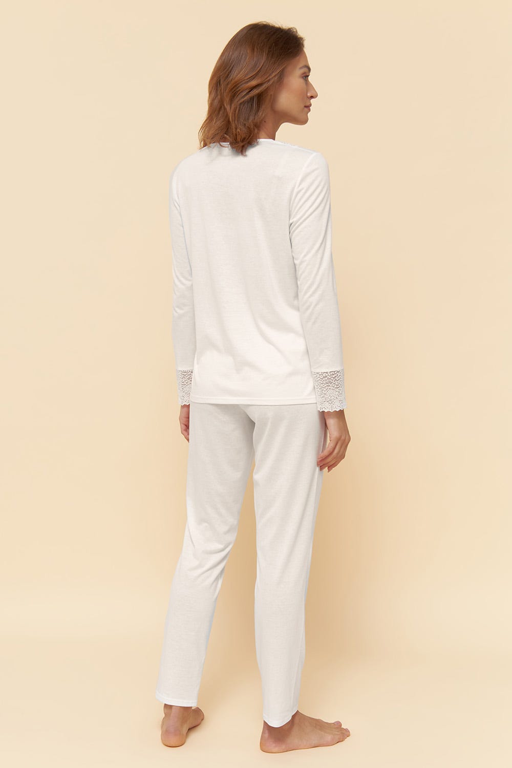 Rösch Pyjama mit eleganten Spitzen-Details einfarbig romantisch verspielt Baumwolle/Modal Neueste Mode