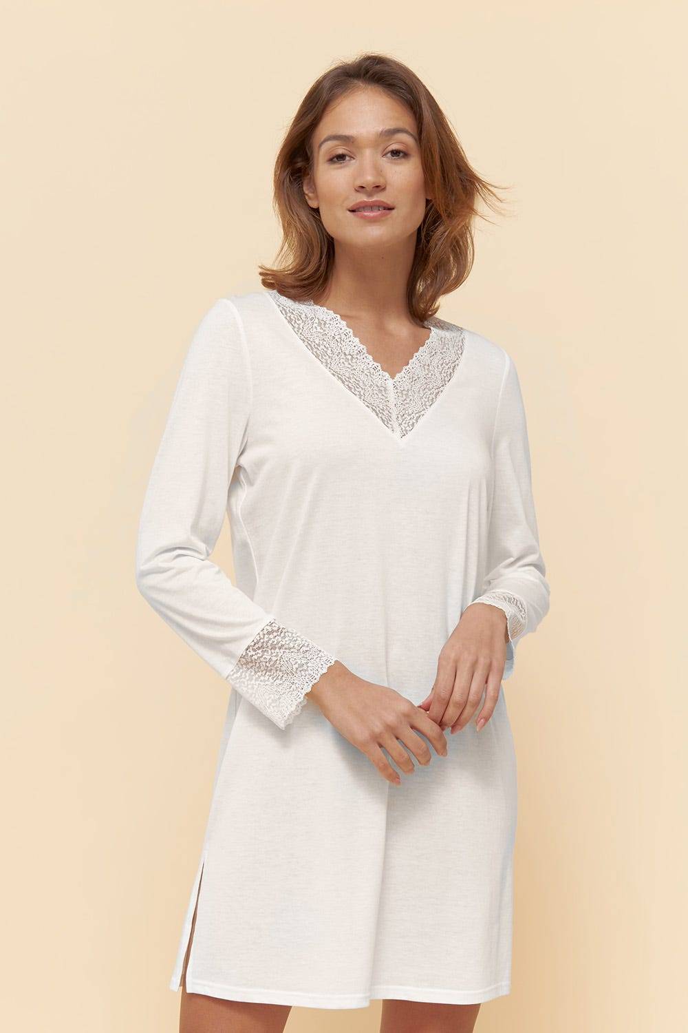 Rösch Nachthemd mit eleganten Spitzen-Details einfarbig romantisch verspielt Baumwolle/Modal Online Outlet