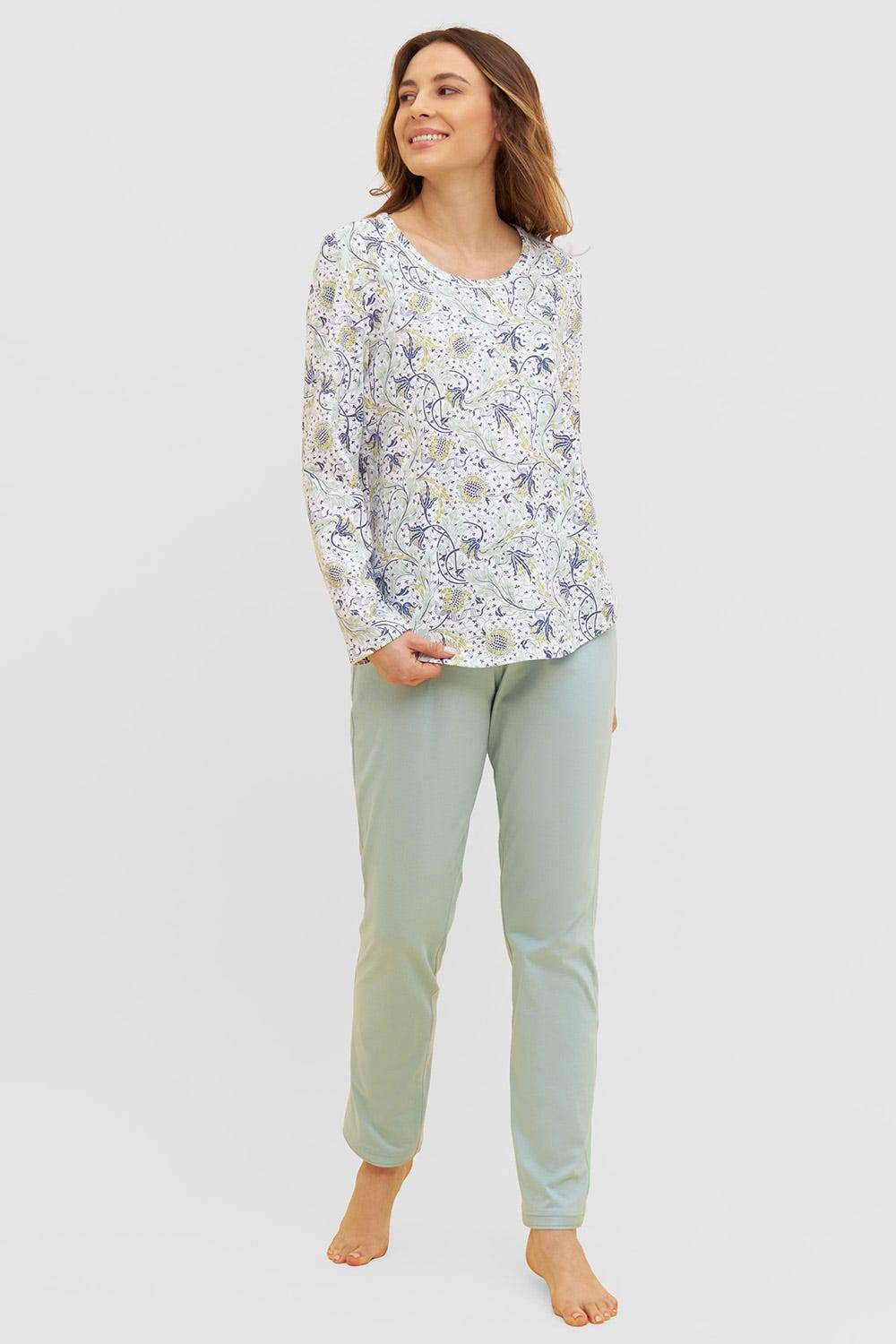 Rösch Basic Pyjamashirt Langarm im floralen Ornament-Print Mix &amp; Match 1884806 Große Rabatte