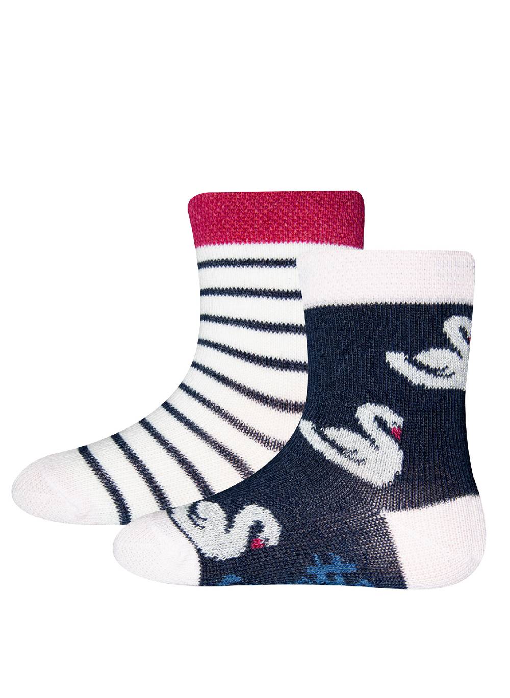 Sanetta Mädchen-Socken (Doppelpack) Ringel und Schwanen-Allover Begrenzte Freigabe