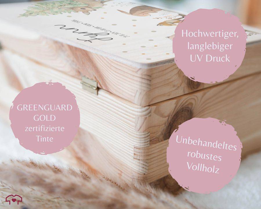 Shirtracer Baby Geschenk Erinnerungsbox Waldtiere Holzkiste zur Geburt Personalisiert mit Shirtracer Bis zu 55% Rabatt