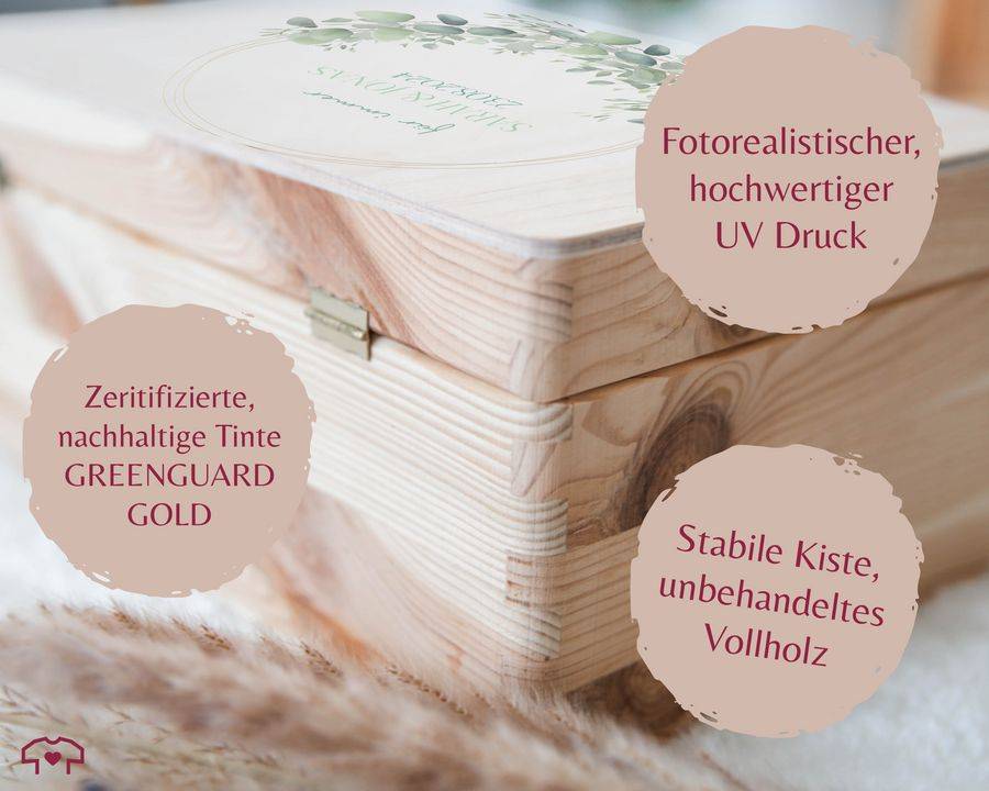 Shirtracer Für immer Eukalyptus mit Name und Datum Erinnerungsbox Hochzeit Aufbewahrungsb Shirtracer Letzte 2 Tage