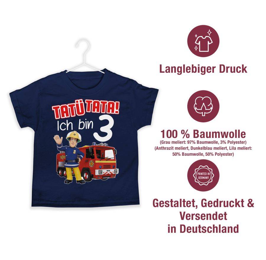 Shirtracer Tatü Tata! Ich bin 3 - rot: Tshirt Turnbeutel Shirtracer Jubiläumsangebot