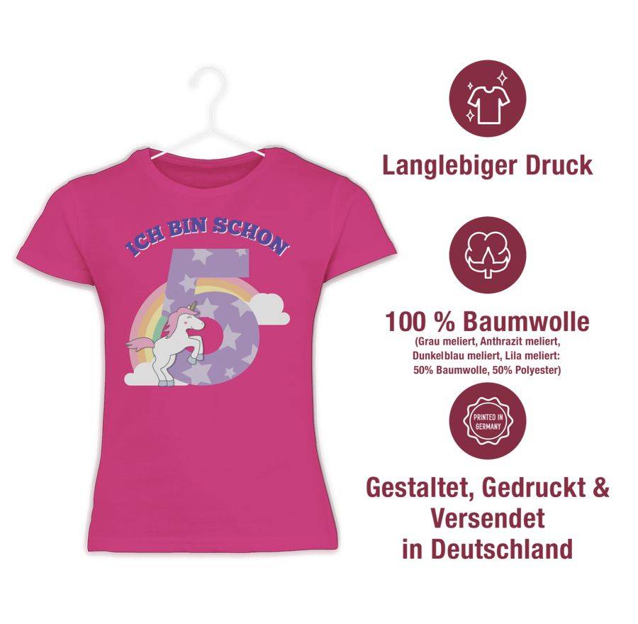 Shirtracer Ich bin schon fünf Einhorn: Tshirt Turnbeutel Shirtracer Riesige Ersparnisse