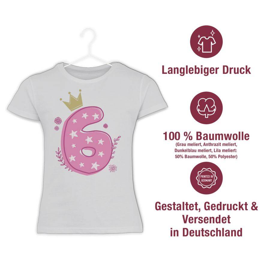 Shirtracer Sechster Mädchen Krone Sterne Shirts & Mehr Shirtracer Tiefpreis