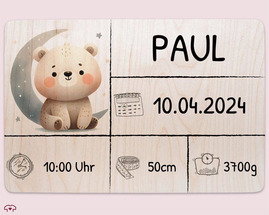 Shirtracer Holzkiste zur Geburt Baby Personalisierte mit Bär Baby Erinnerungsbox Geschenk zur Geburt Shirtracer Wochenangebot