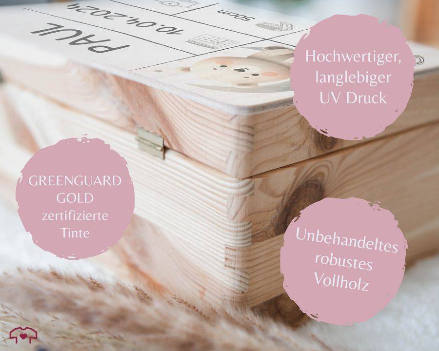 Shirtracer Holzkiste zur Geburt Baby Personalisierte mit Bär Baby Erinnerungsbox Geschenk zur Geburt Shirtracer Wochenangebot