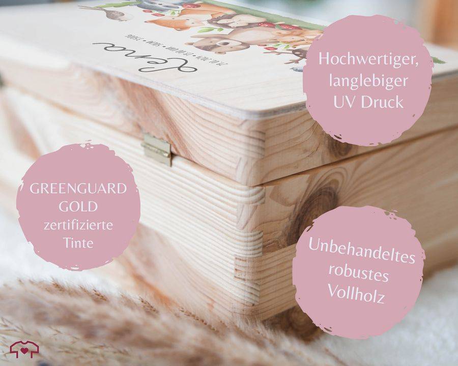 Shirtracer Baby Erinnerungsbox Waldtiere Holzkiste zur Geburt Personalisiert mit Name Dat Shirtracer Black Friday Preise