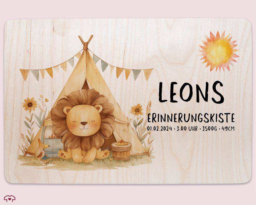 Shirtracer Personalisierte Baby Geschenke Erinnerungskiste Löwe Name Datum Erinnerungsb Shirtracer Begrenztes Angebot