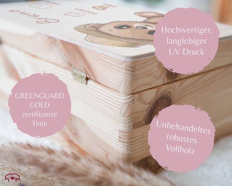Shirtracer Erinnerungskiste Geburt mit Bär und Name Geschenk Geburt Personalisiert Personalisierte Babybox Shirtracer Kauf eins, bekomm eins gratis