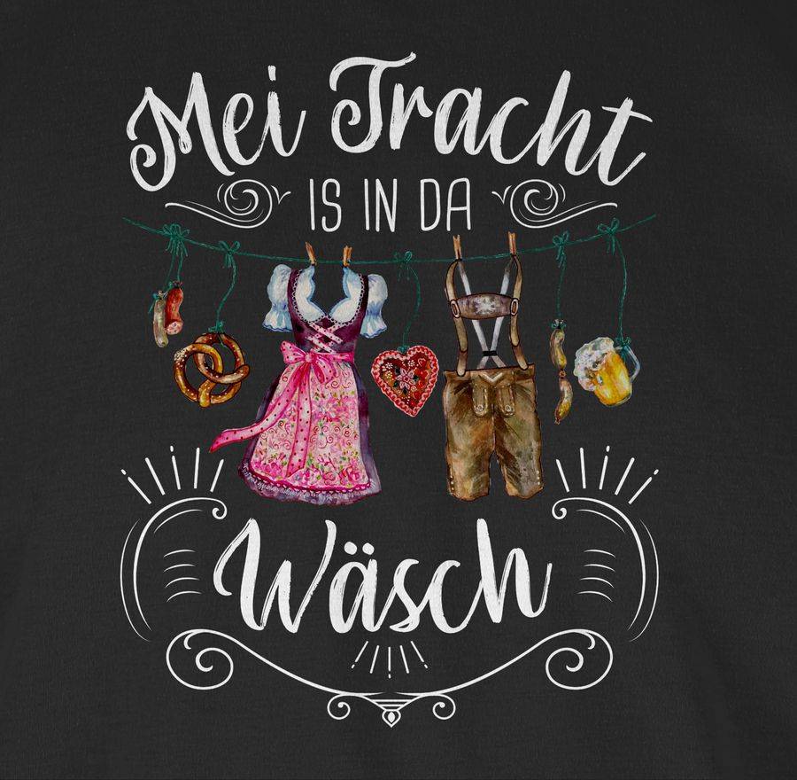 Shirtracer Mei Tracht is in da Wäsch - Wäscheleine - weißer Schriftzug: Tshirt Turnbeutel Shirtracer Valentinstagsangebot