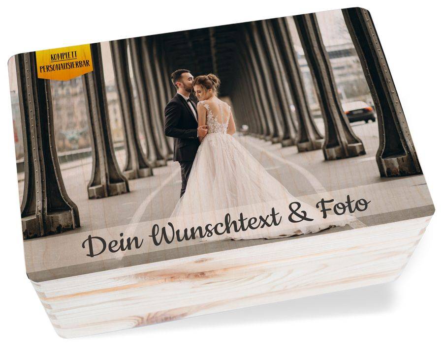 Shirtracer Hochzeitsbox Geschenkbox Hochzeit mit Foto und Namen Datum Erinnerungskiste Hochzeit Bilder Shirtracer Exklusive Angebote