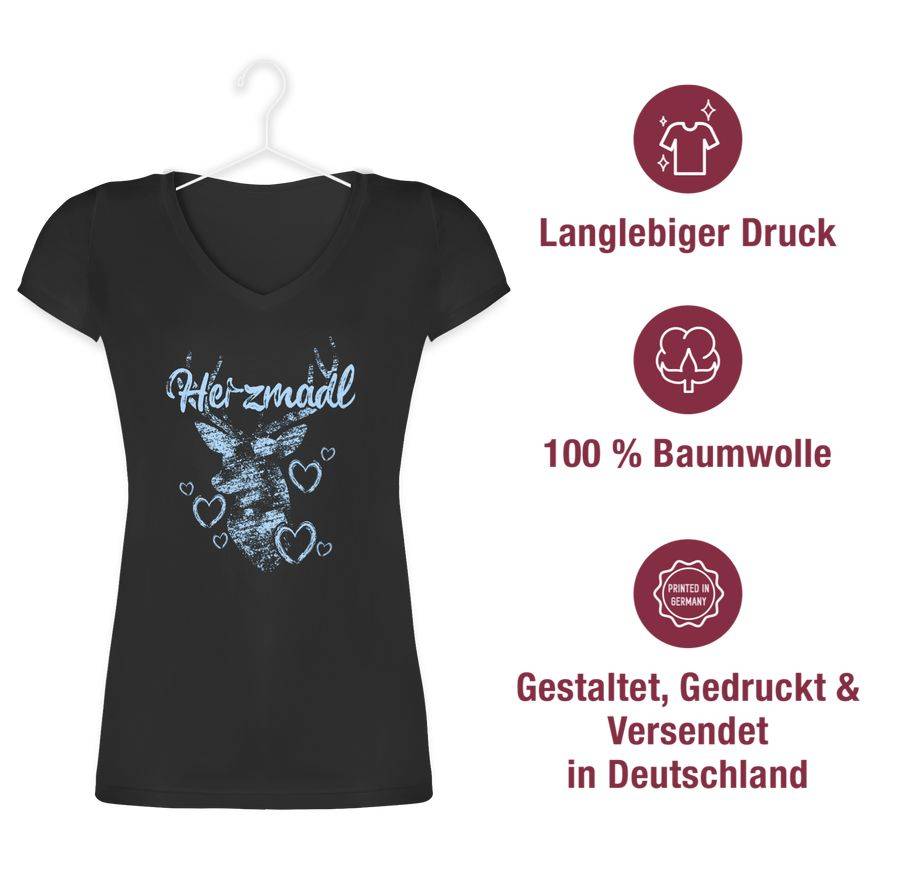 Shirtracer Herzmadl mit Hirsch und Herzen - hellblau: T-Shirt Turnbeutel Shirtracer Im Verkauf