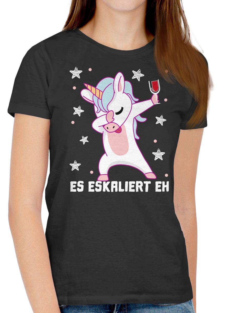 Shirtracer Es eskaliert eh Einhorn mit Weinglas weiß Shirts & Mehr Shirtracer Hotsell