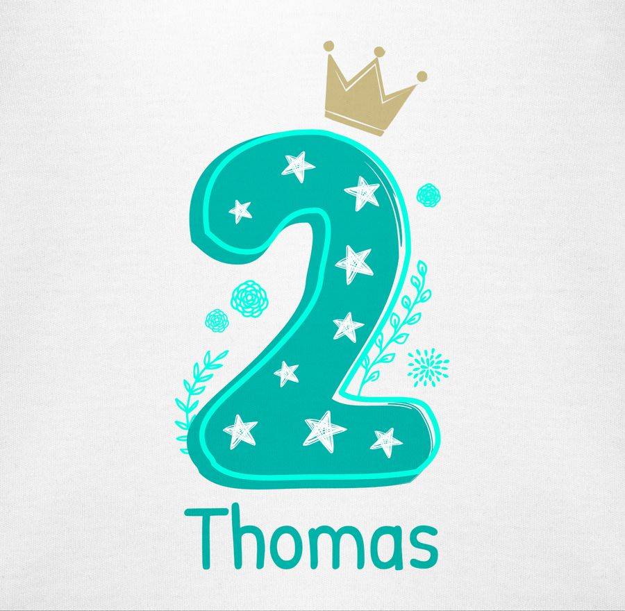 Shirtracer Zahl ZWEI mit Krone und Name zum Zweiten: T-Shirt Turnbeutel Shirtracer Weihnachtsangebot