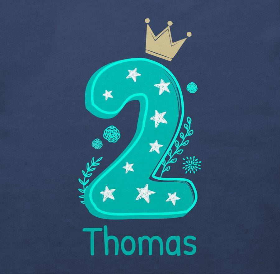 Shirtracer Zahl ZWEI mit Krone und Name zum Zweiten: T-Shirt Turnbeutel Shirtracer 50% Rabatt mit kostenlosem Versand