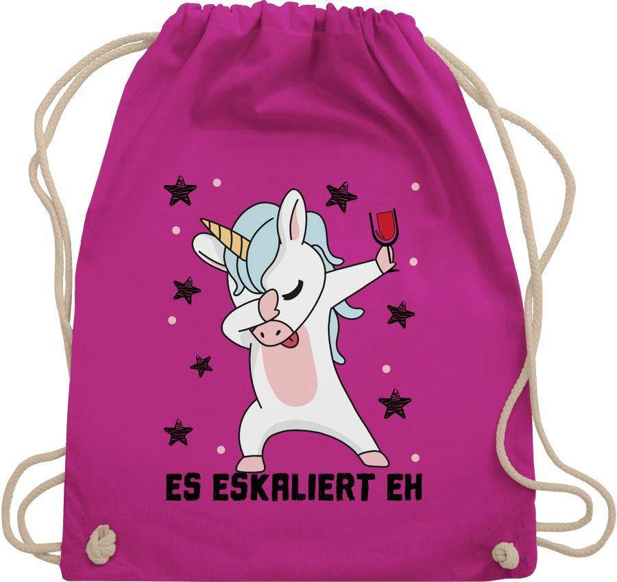 Shirtracer Es eskaliert eh Einhorn mit Weinglas: Tshirt Turnbeutel Shirtracer