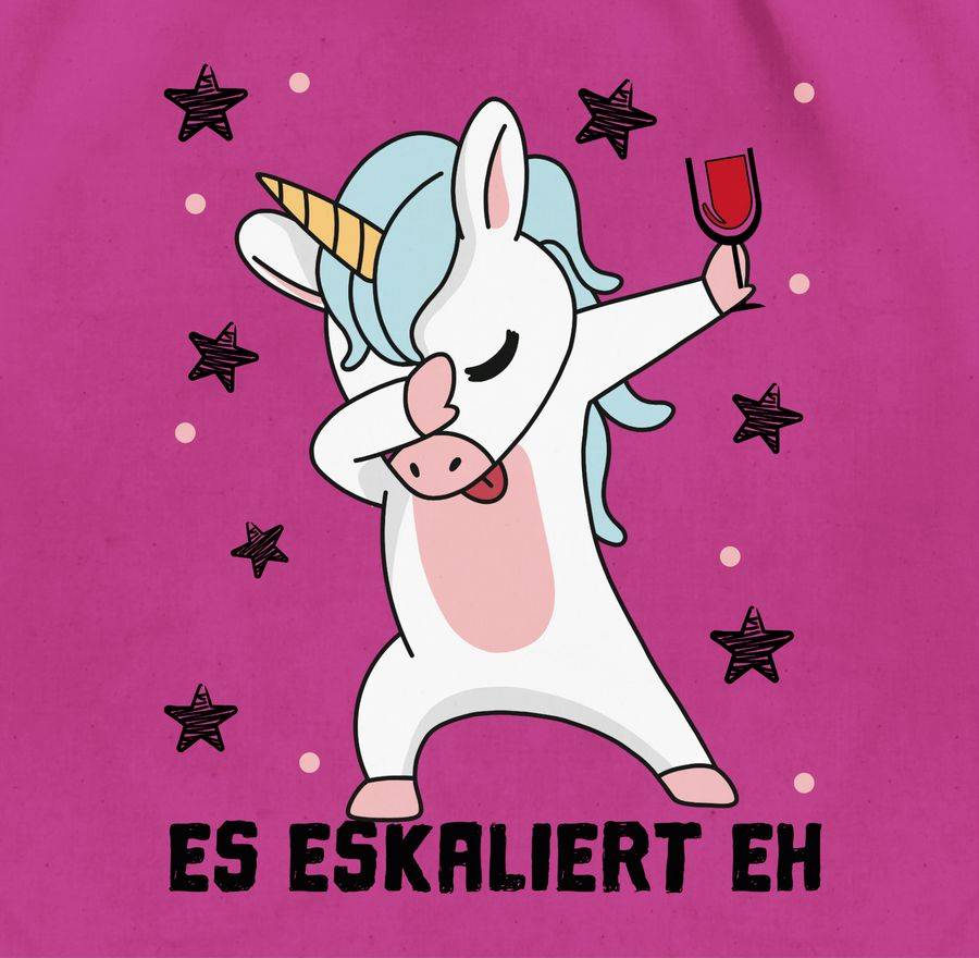 Shirtracer Es eskaliert eh Einhorn mit Weinglas: Tshirt Turnbeutel Shirtracer Exklusive Angebote