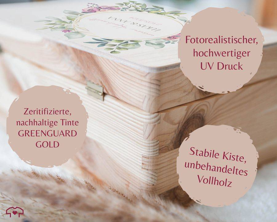 Shirtracer Erinnerungsbox Unsere Hochzeit mit Blumenkranz personalisiert Geschenke zur Hochzeit Shirtracer Begrenzte Freigabe